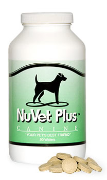 Bottle of NuVet Plus vitamins